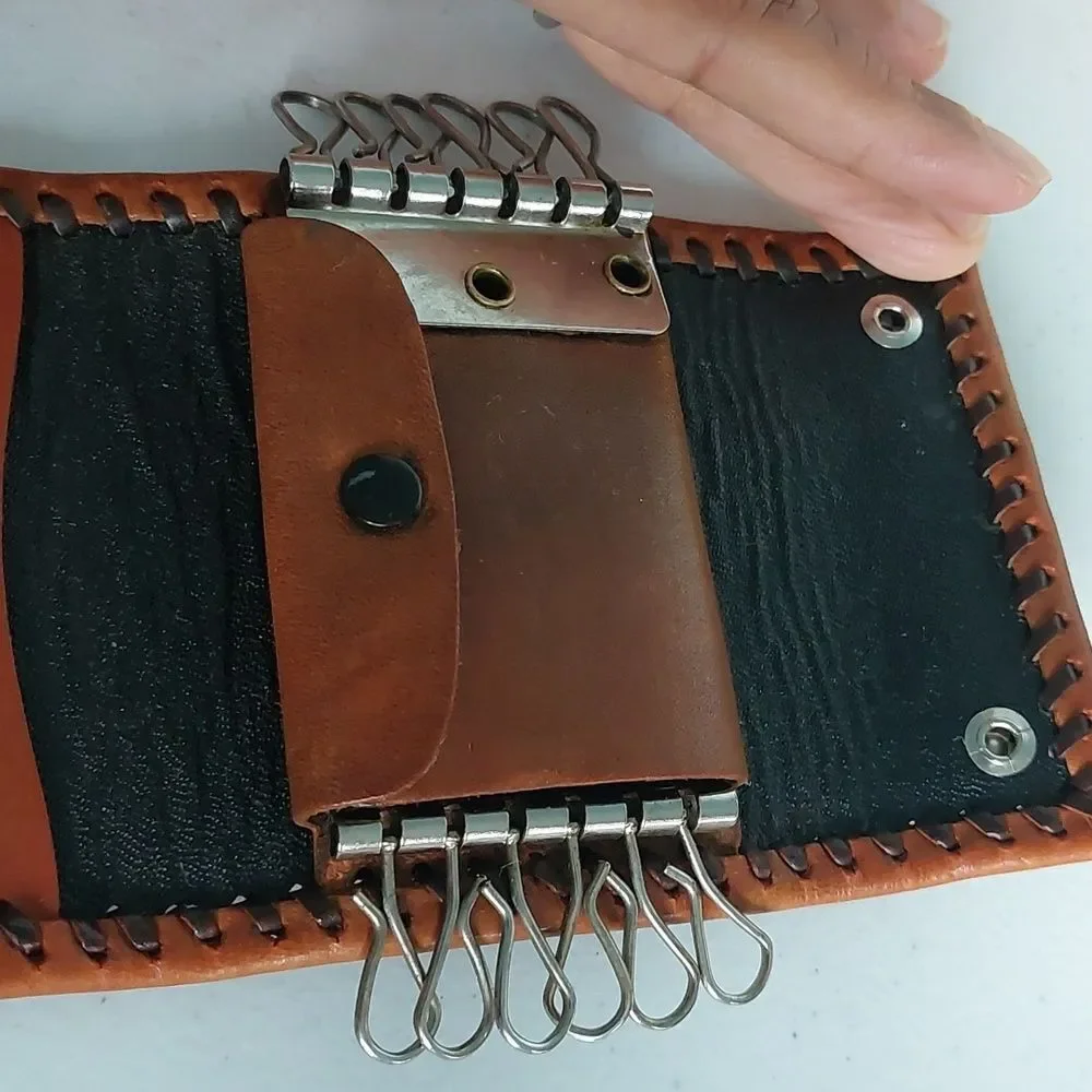 Vintage 60s Tooled Leather 12 Slots Key Holder Trifold Wallet